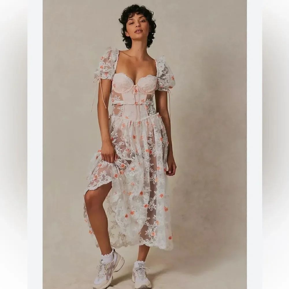 New free People For Love & Lemons Tessa Midi Dress/ Size M - Picture 4 of 12